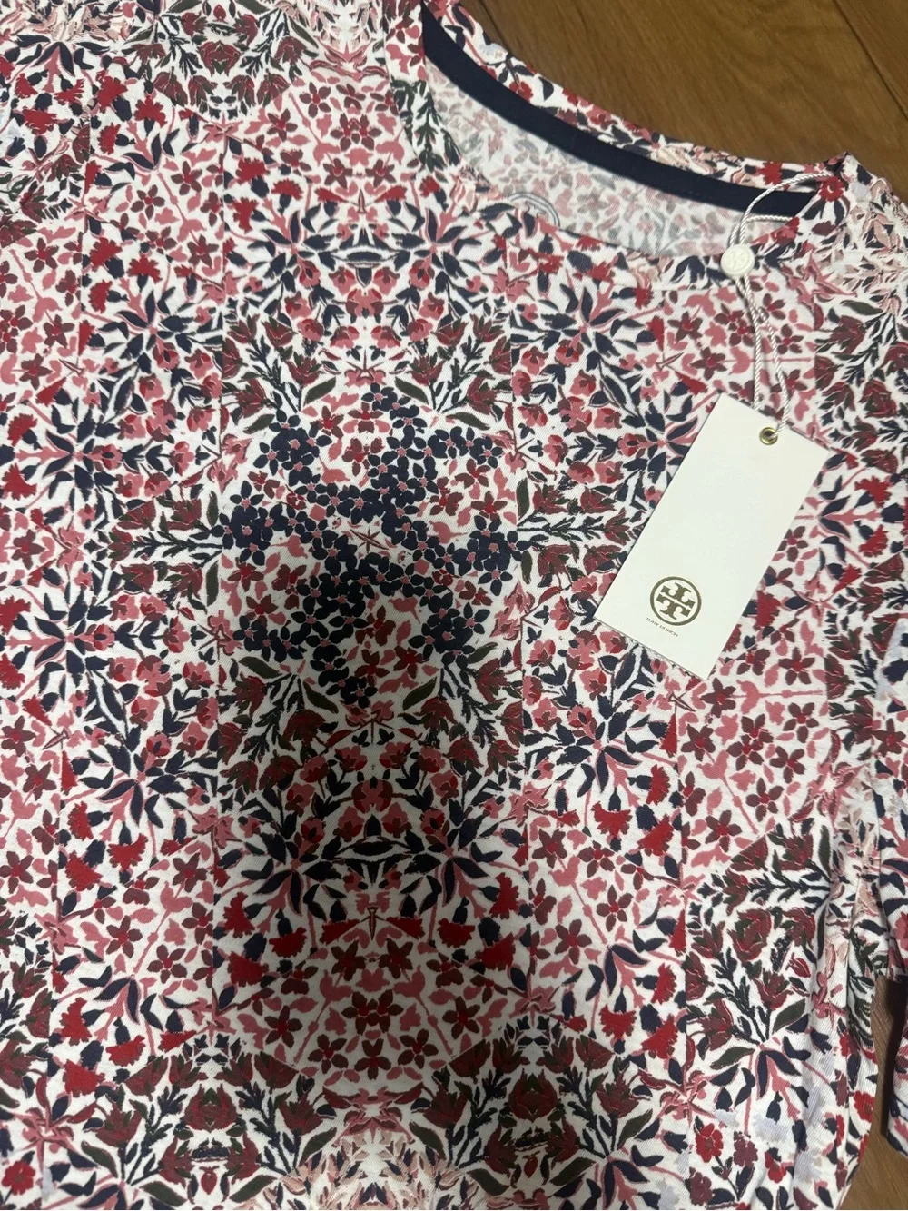 Tory Burch Kids Floral Short Sleeve Tee in Red, Green & Blue